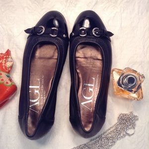 AGL Black Patent Cap Toe &  Black Leather Flats 35